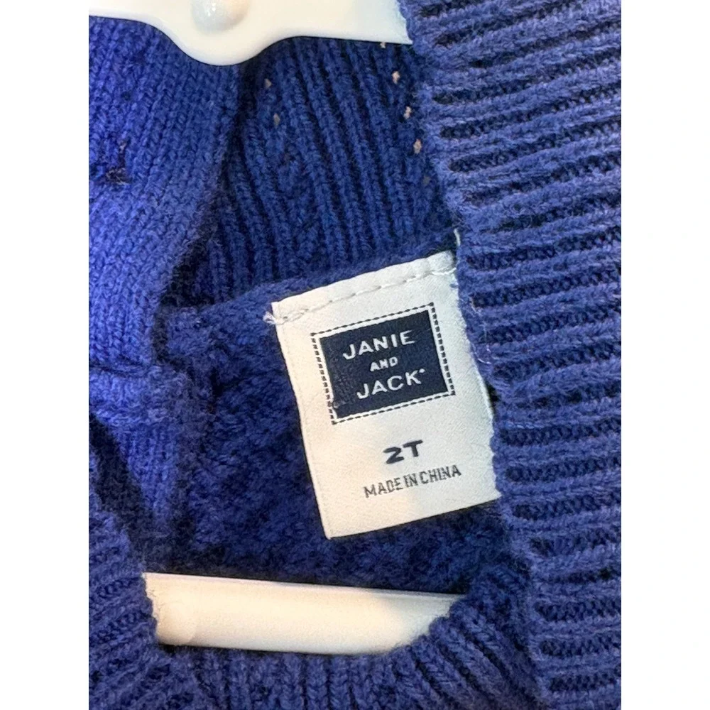 Janie and Jack Girls 2T‎ Royal Blue Ruffle Textured Knit Sweater Dress Mock Neck